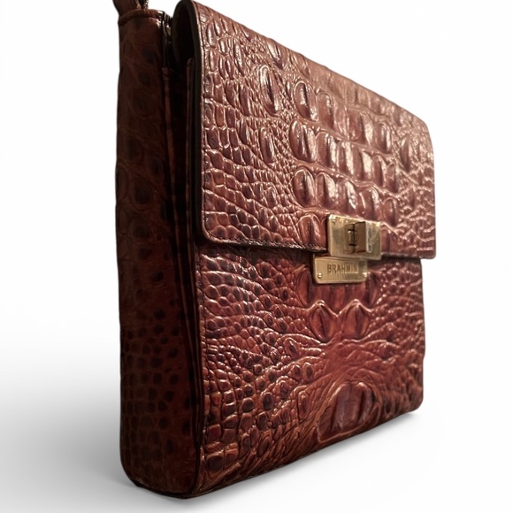 Brahmin Croc Embossed Leather Crossbody | Cognac Brown | Gold Hardware - Picture 3 of 7
